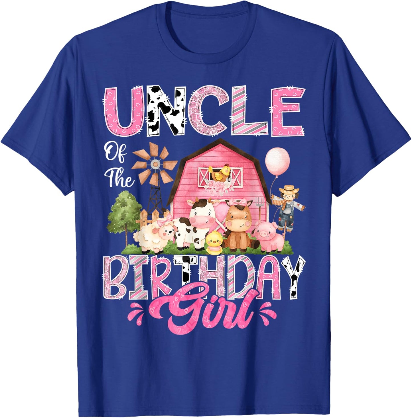 Uncle Of The Birthday Girl Pink Farm Cow First Birthday T-Shirt - T-Shirt | Royal