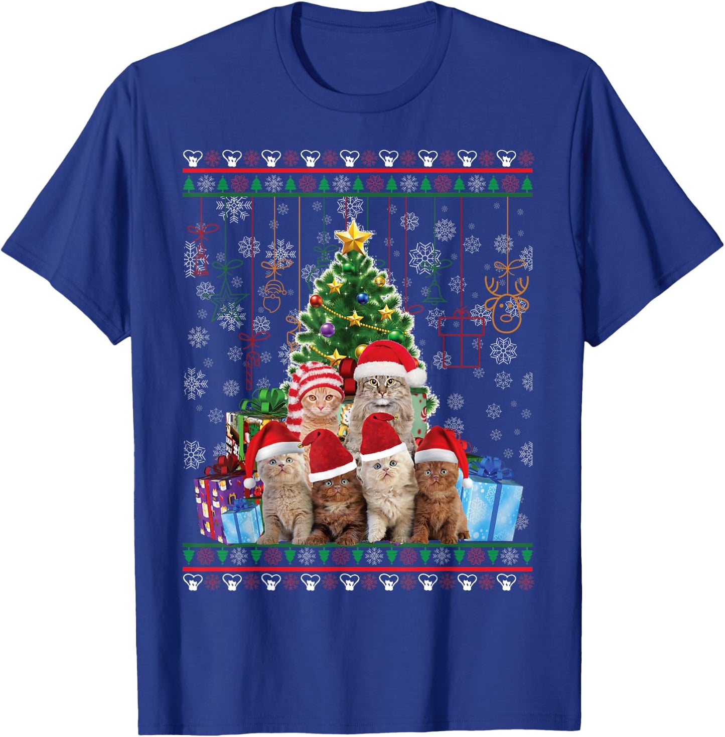 Cat Christmas Funny Ugly Women Men Merry Gift Small T-Shirt - T-Shirt | Royal