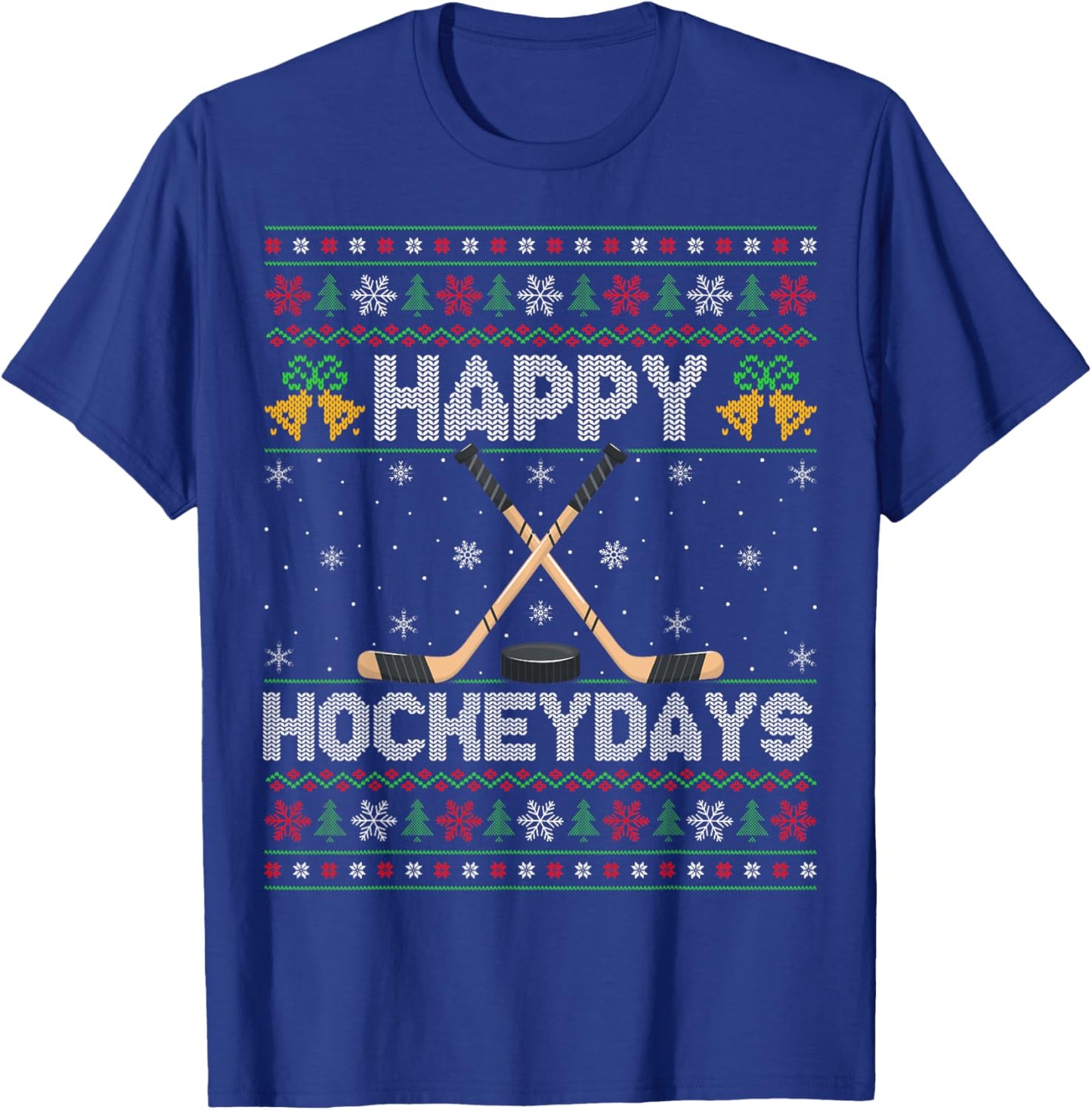 Ugly Xmas Sweater Happy Hockeydays Ice Hockey Christmas T-Shirt - T-Shirt | Royal