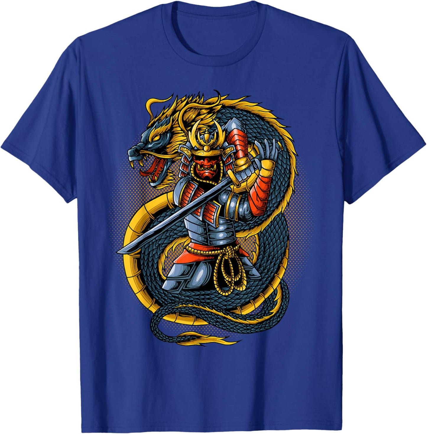 Japanese Oni Samurai Warrior With Dragon T-Shirt - T-Shirt | Royal