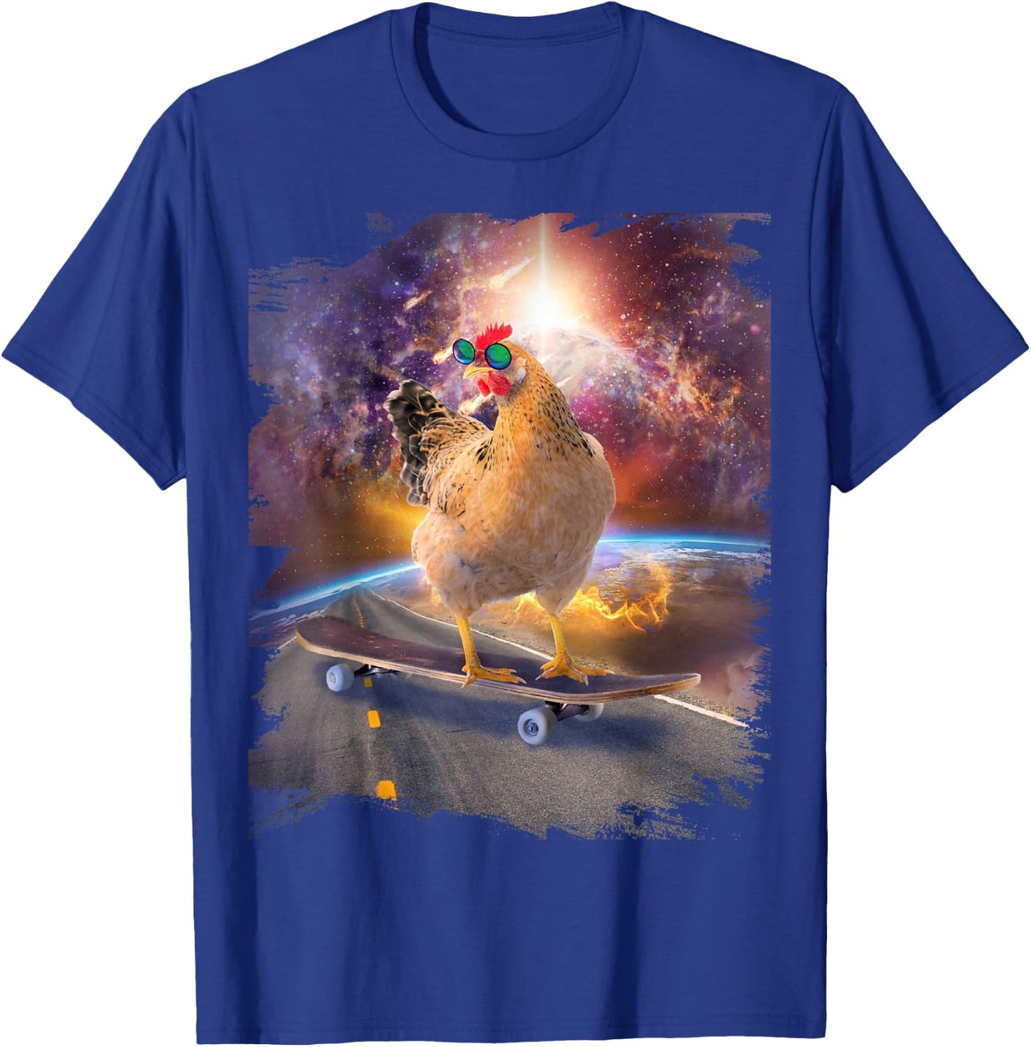 Chicken On Skateboard In Space T-Shirt - T-Shirt | Royal