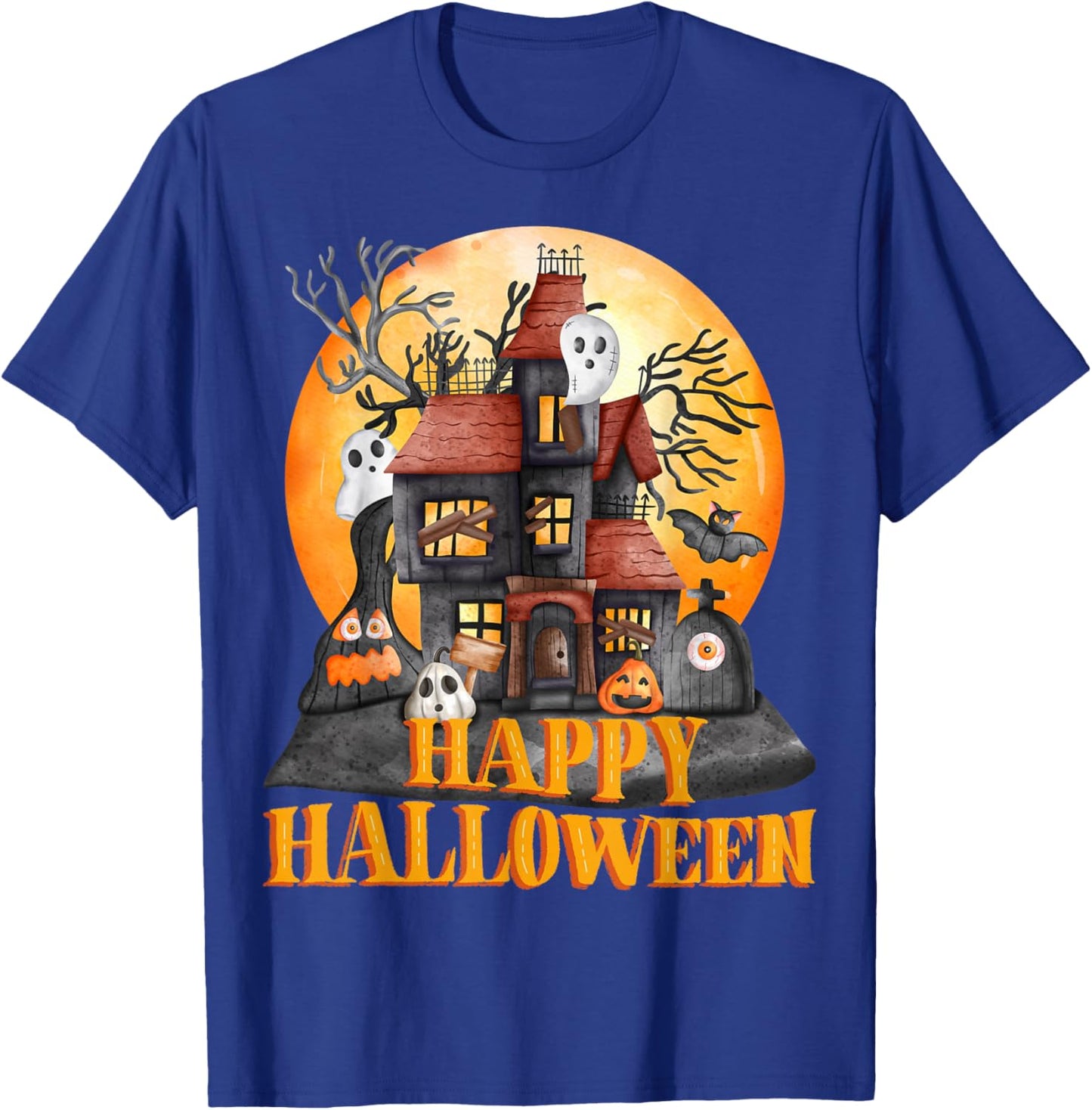 Fall season happy Halloween haunted houses spiders bats T-Shirt - T-Shirt | Royal