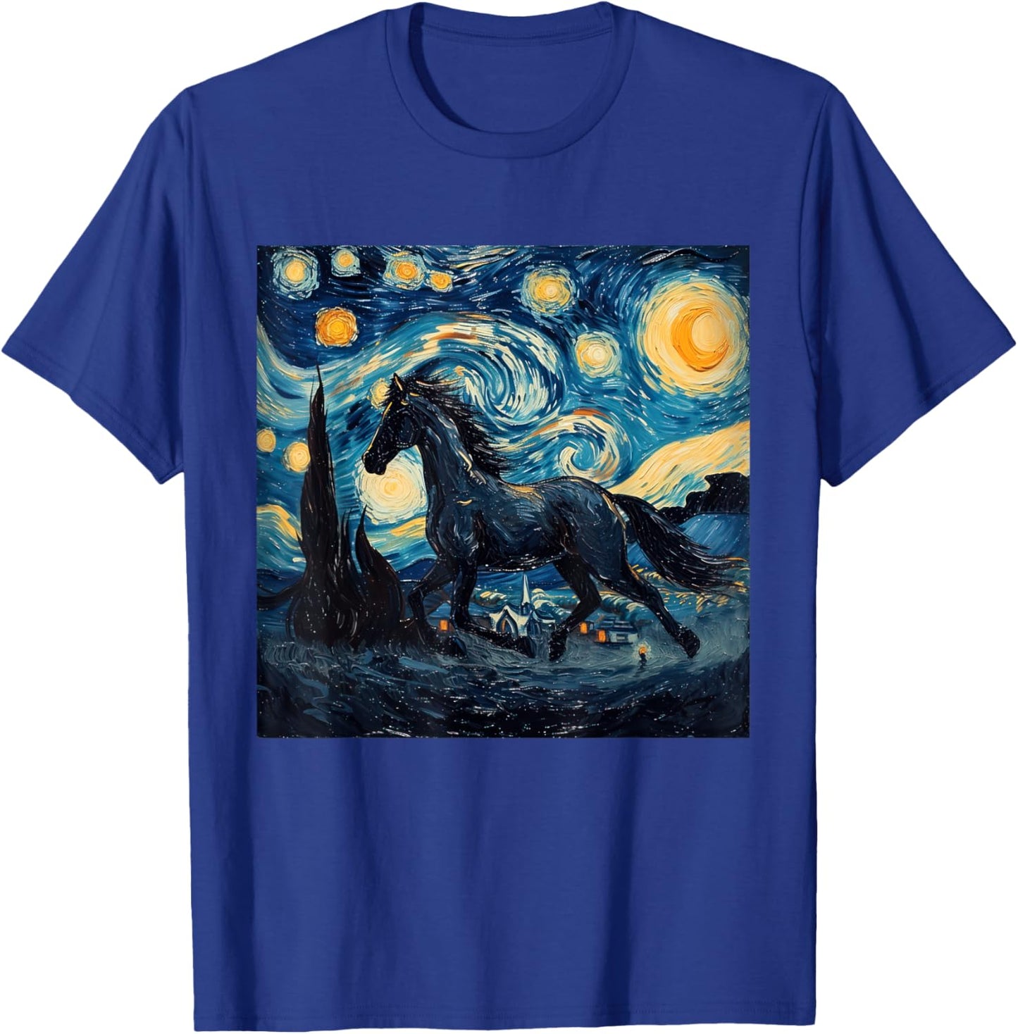 Horse Lover Van Gogh Style Starry Night Graphic T-Shirt - T-Shirt | Royal