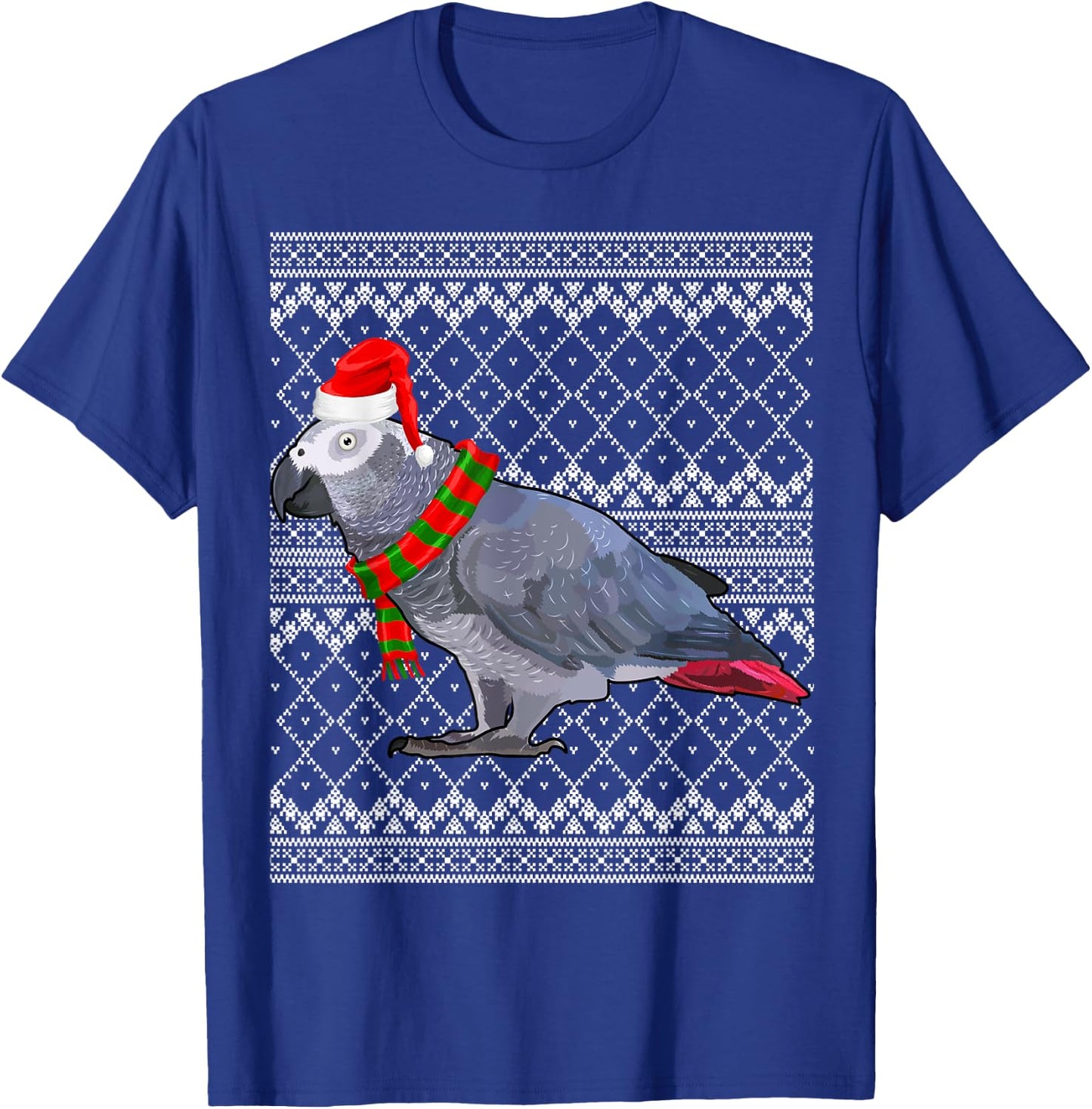 Xmas Bird Santa Hat African Grey Parrot Ugly Christmas T-Shirt - T-Shirt | Royal