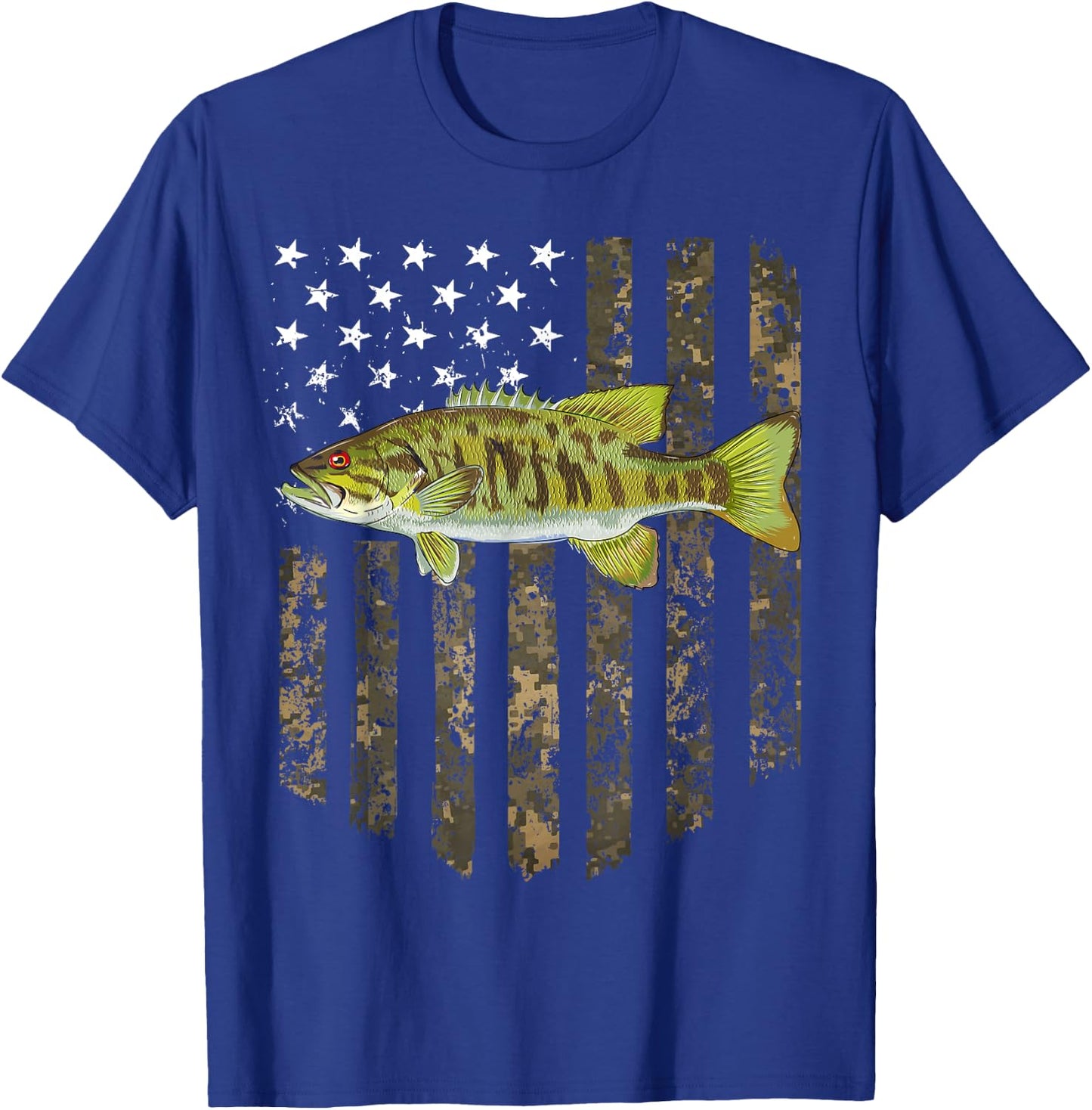 Camo American Flag Smallmouth Bass Fishing 4th Of July T-Shirt - T-Shirt | Royal