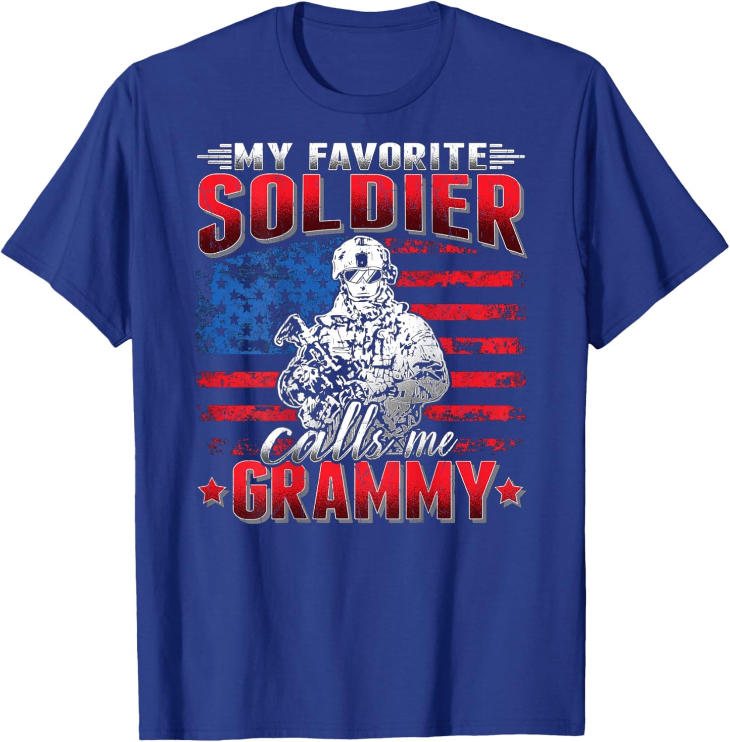 My Favorite Soldier Calls Me Grammy US Flag Army Grandmother T-Shirt - T-Shirt | Royal