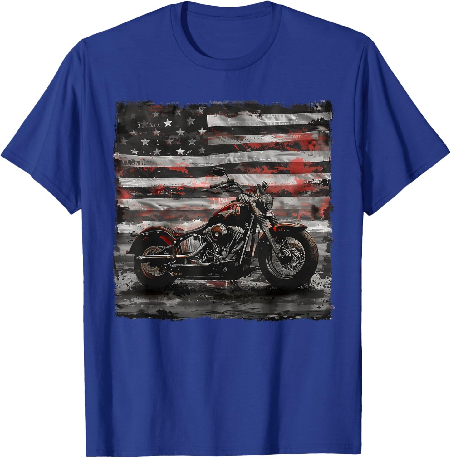 Vintage Motorcycle USA Flag Retro Biker American T-Shirt - T-Shirt | Royal