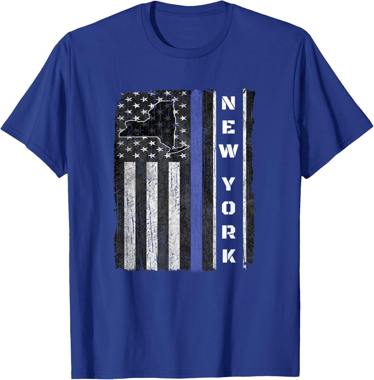 New York Thin Blue Line Police Week Shirt USA Flag Gift Cop T-Shirt - T-Shirt | Royal