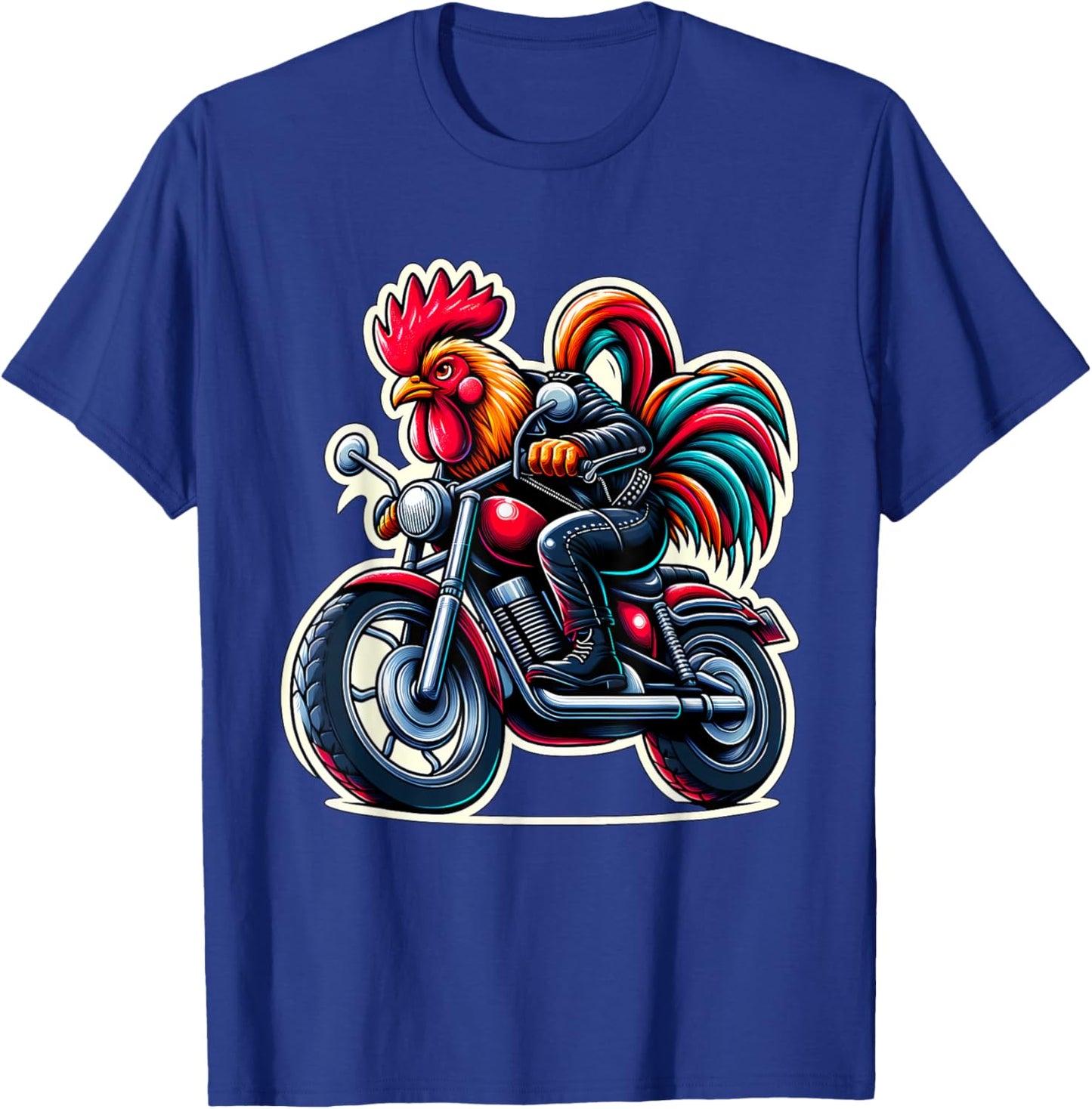 Biker Rooster Riding Motorbike T-Shirt - T-Shirt | Royal