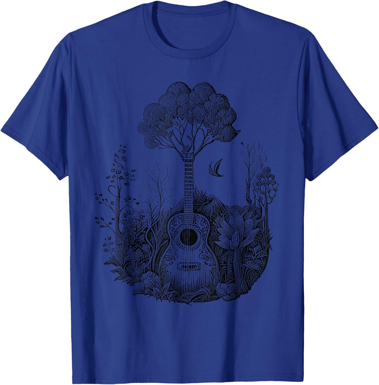 Acoustic Guitar With Plants And Trees Guitarist T-Shirt - T-Shirt | Royal