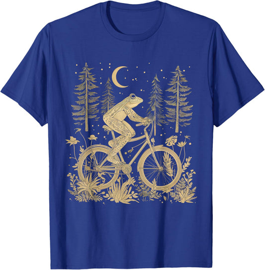 Cottagecore Frog Riding Bike Funny Aesthetic Wild Flower T-Shirt - T-Shirt | Royal
