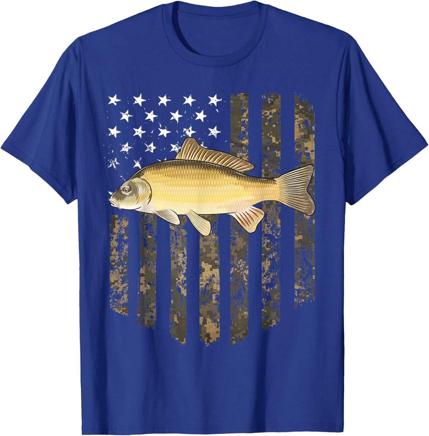 Camo American Flag Common Carp Fishing 4th Of July Women Men T-Shirt - T-Shirt | Royal