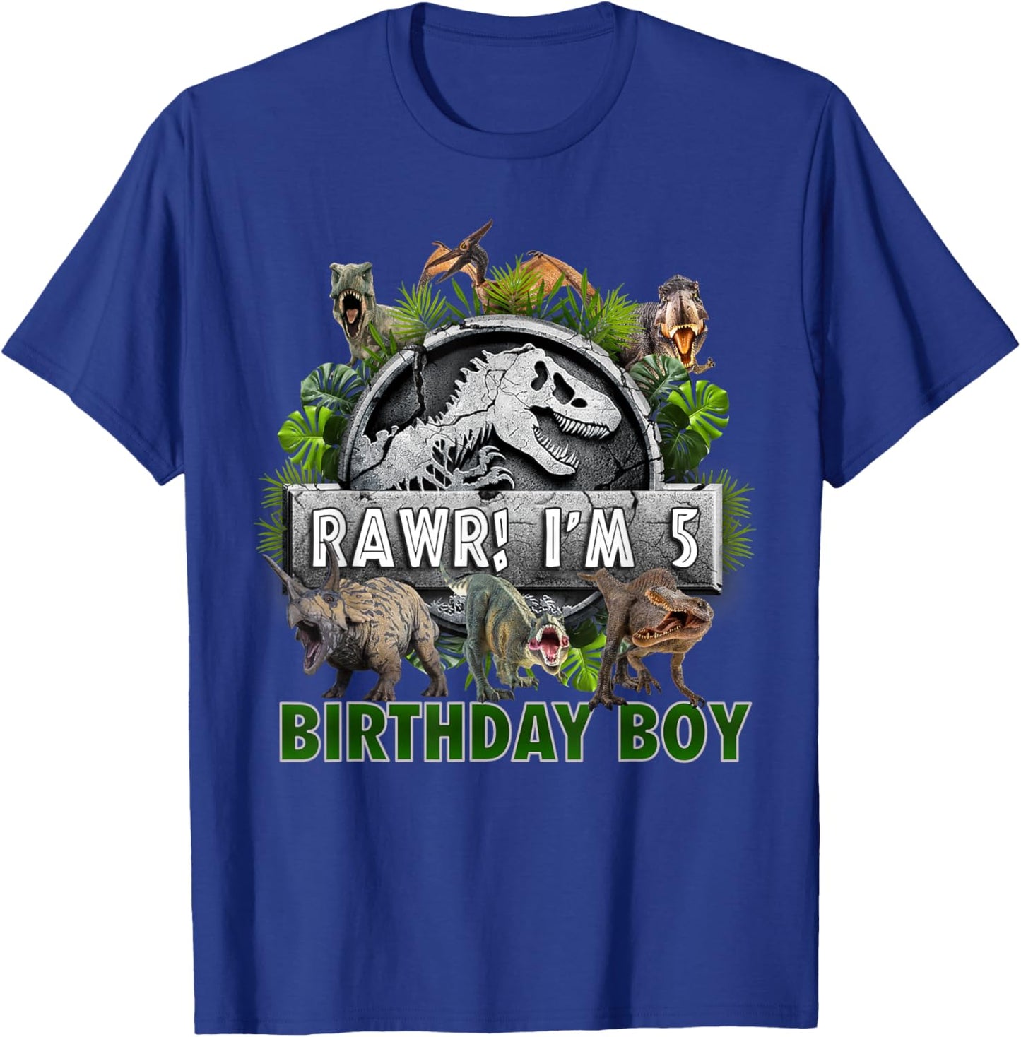 Kids 5 Year Old Shirt 5th Birthday Boy T Rex Dinosaur T-Shirt - T-Shirt | Royal