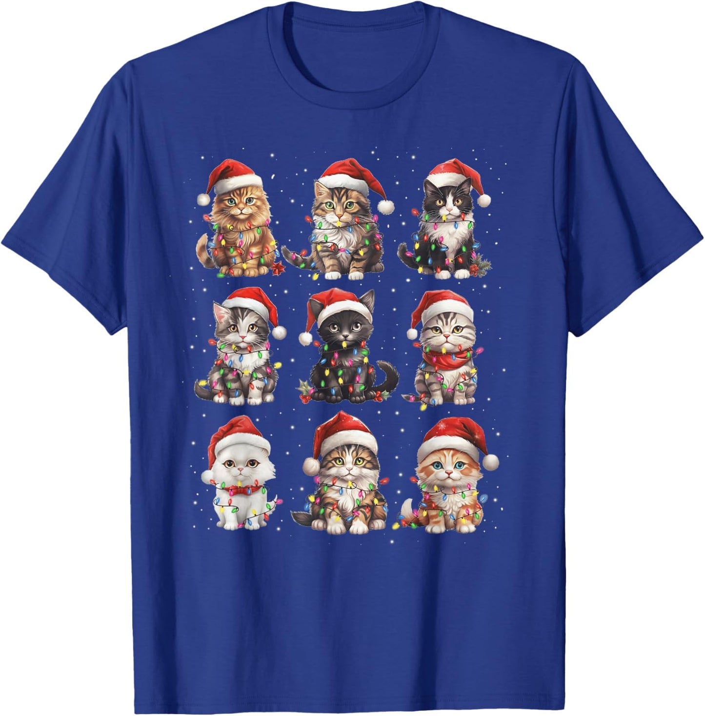 Santa Cats Tangled Up in Christmas Tree Lights Funny Cat Pet T-Shirt - T-Shirt | Royal