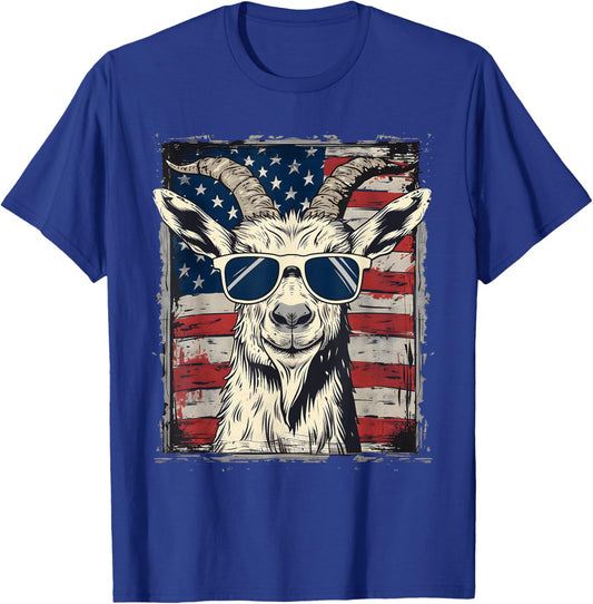 Cool Goat with Sunglasses and USA Flag T-Shirt - T-Shirt | Royal