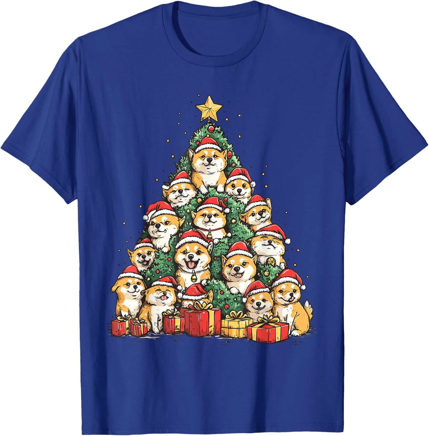 Shiba Inu Santa Christmas Tree Funny Xmas Dog Lover Pajama T-Shirt - T-Shirt | Royal