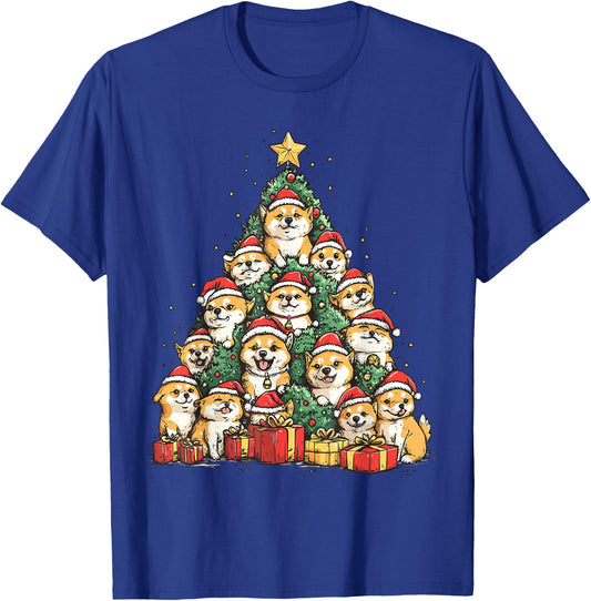 Shiba Inu Santa Christmas Tree Funny Xmas Dog Lover Pajama T-Shirt - T-Shirt | Royal