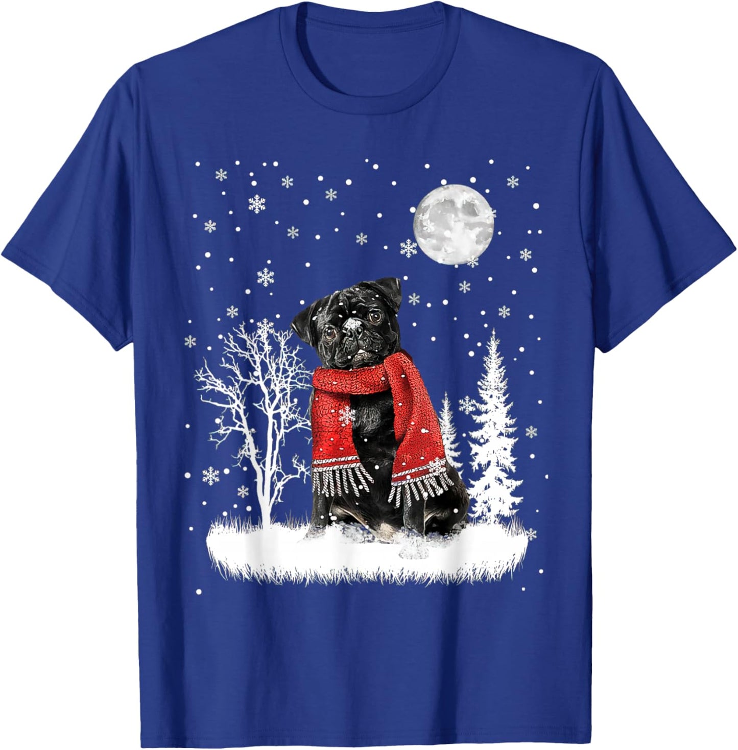 Pug Under Moonlight Snow Christmas Pajama T-Shirt - T-Shirt | Royal