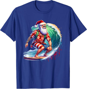 Surfing Santa Claus Christmas in July Beach Summer Vacation Men Women Kids T-Shirt - T-Shirt | Royal