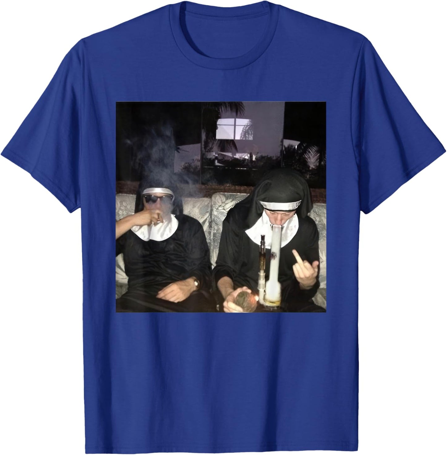 Vintage Nuns Smoking Cigarette Bong Funny Drug Nun T-Shirt - T-Shirt | Royal