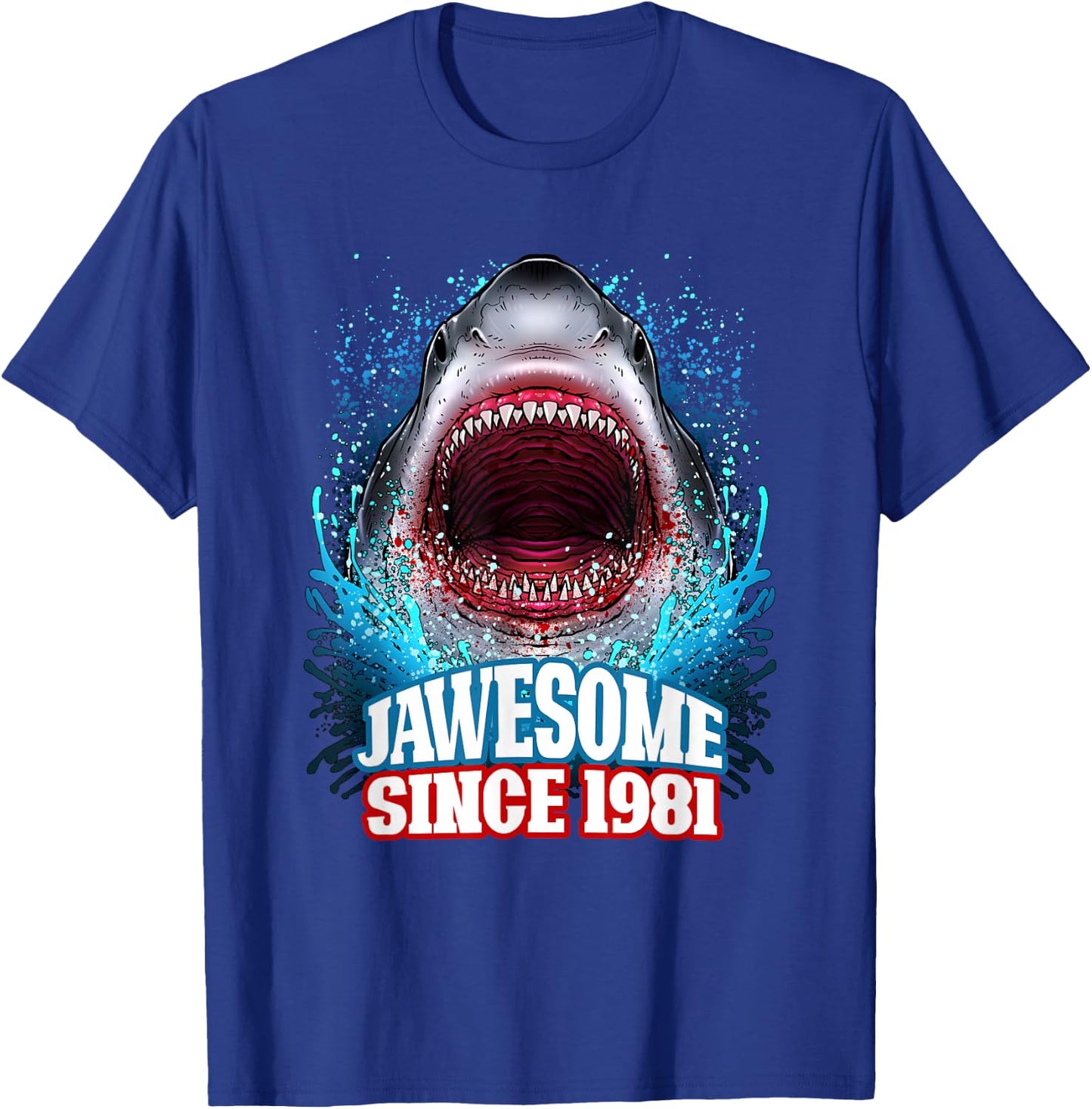 45th Birthday Jawesome Since 1981 Shark 45 Years Old T-Shirt - T-Shirt | Royal
