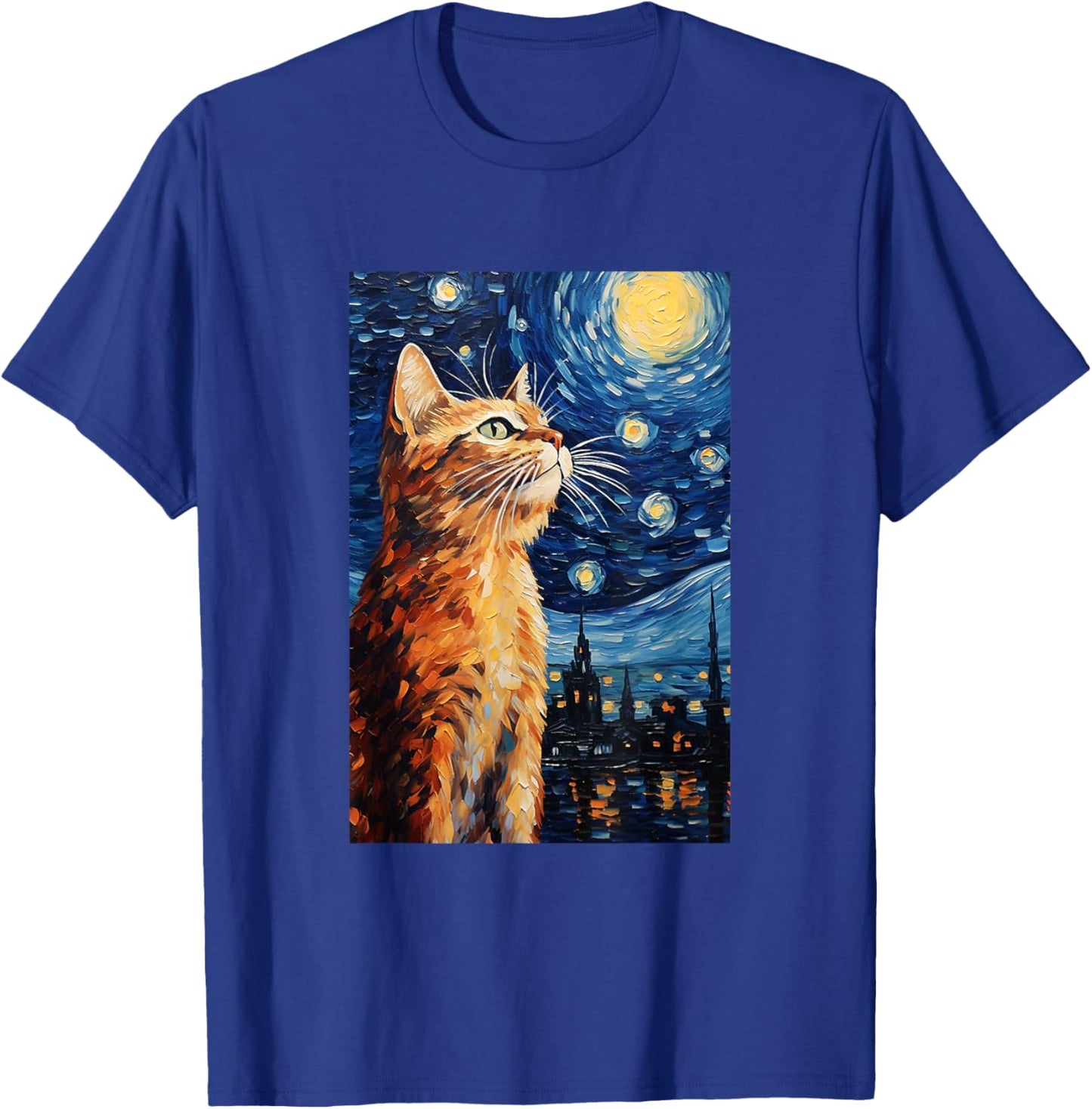 Cute Cat - Van Gogh Style - Starry Night Women Girls Kids T-Shirt - T-Shirt | Royal