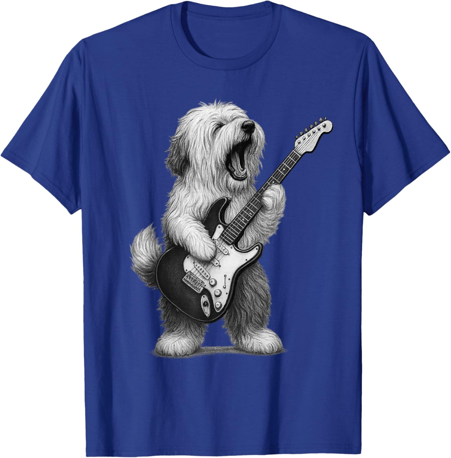 Old English Sheepdog Playing Guitar Rock Music Dog Lover T-Shirt - T-Shirt | Royal