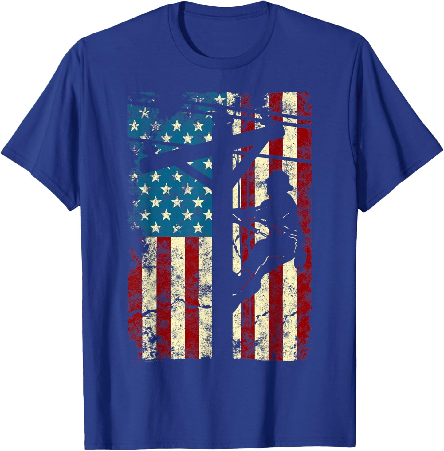 American Flag Electric Cable Lineman gift 4th of July T-Shirt - T-Shirt | Royal