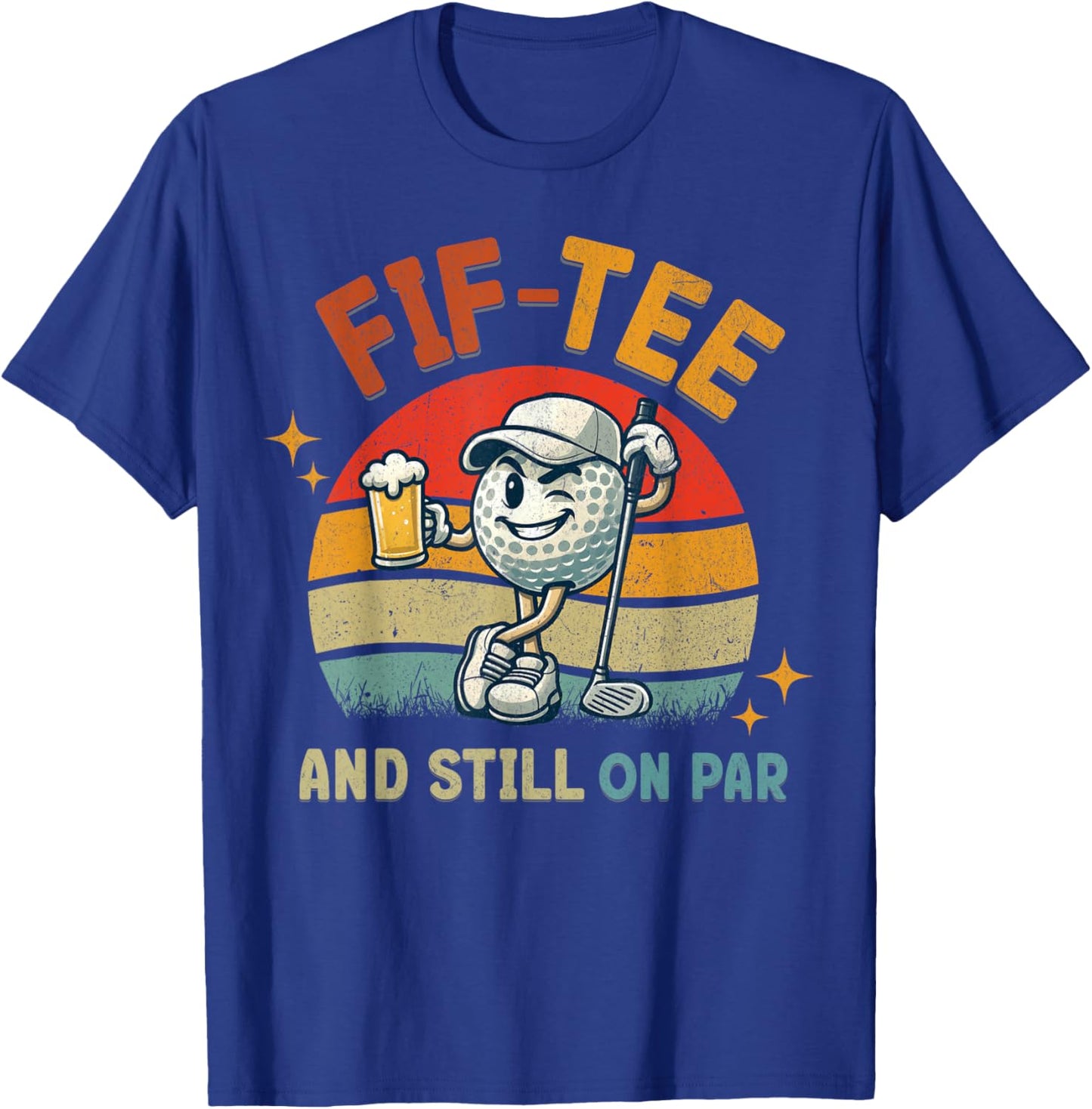 Retro Fif Golf Birthday Party 50th Birthday Golfing Ball T-Shirt - T-Shirt | Royal