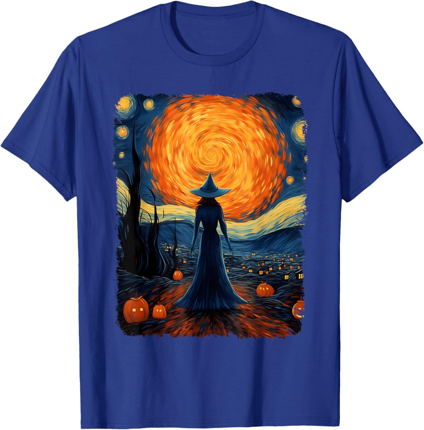 Witch Mystery Scary Moon Starry Night Van Gogh Art Halloween T-Shirt - T-Shirt | Royal