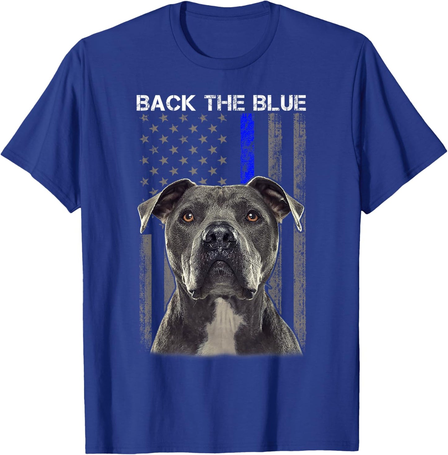 Back The Blue Thin Blue Line USA Flag Pitbull Police Support T-Shirt - T-Shirt | Royal