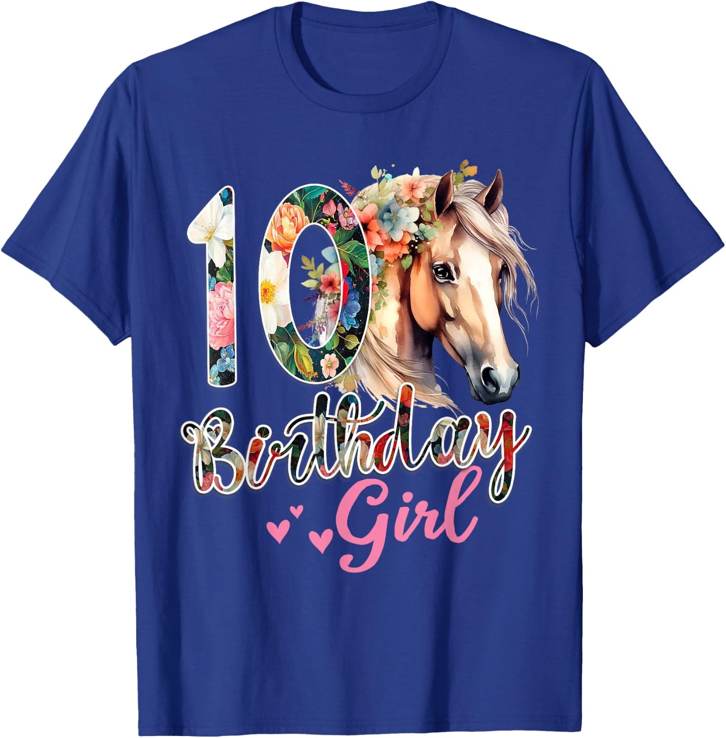 10th Birthday Horse 10 Years Old Birthday Girl T-Shirt - T-Shirt | Royal