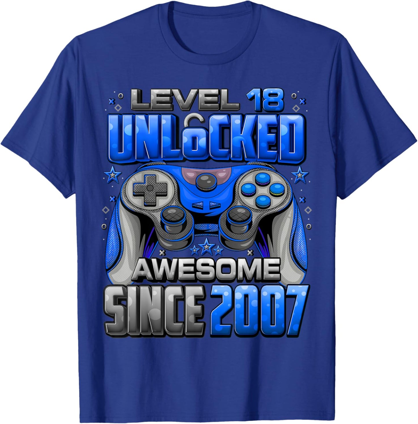 Level 18 Unlocked Awesome Since 2007 18th Birthday Gaming T-Shirt - T-Shirt | Royal