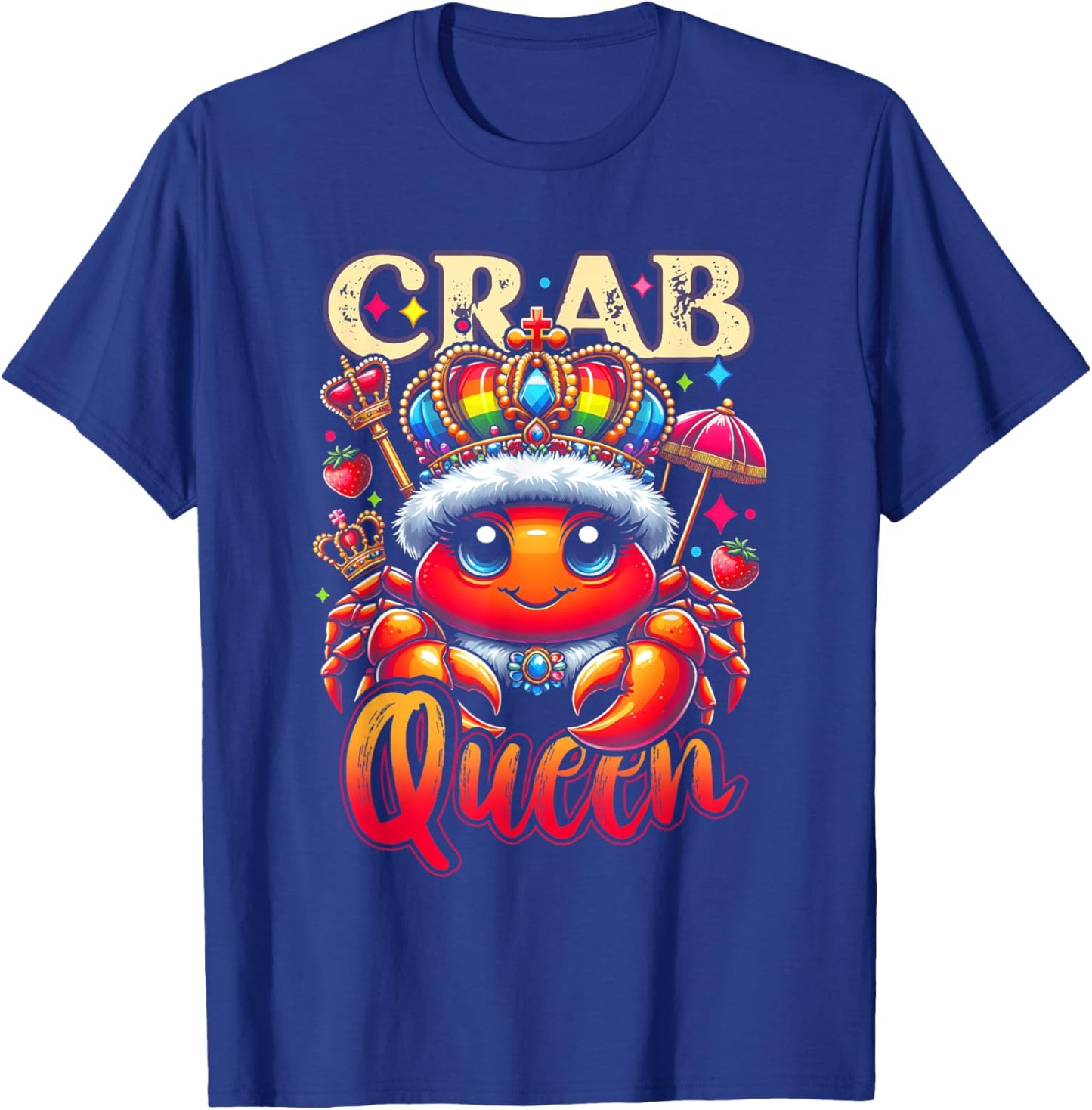 A Crab Wearing A Cloak And A Crown Crab Queen Cartoon Art T-Shirt - T-Shirt | Royal