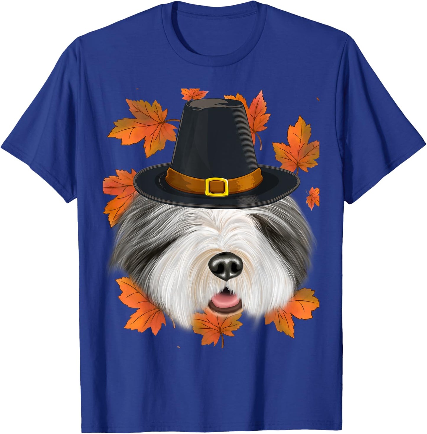 Fall Bearded Collie Pilgrim Thanksgiving T-Shirt - T-Shirt | Royal