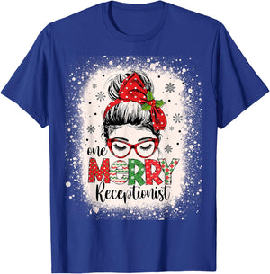 Messy Bun Receptionist Christmas Medical Office Secretary T-Shirt - T-Shirt | Royal