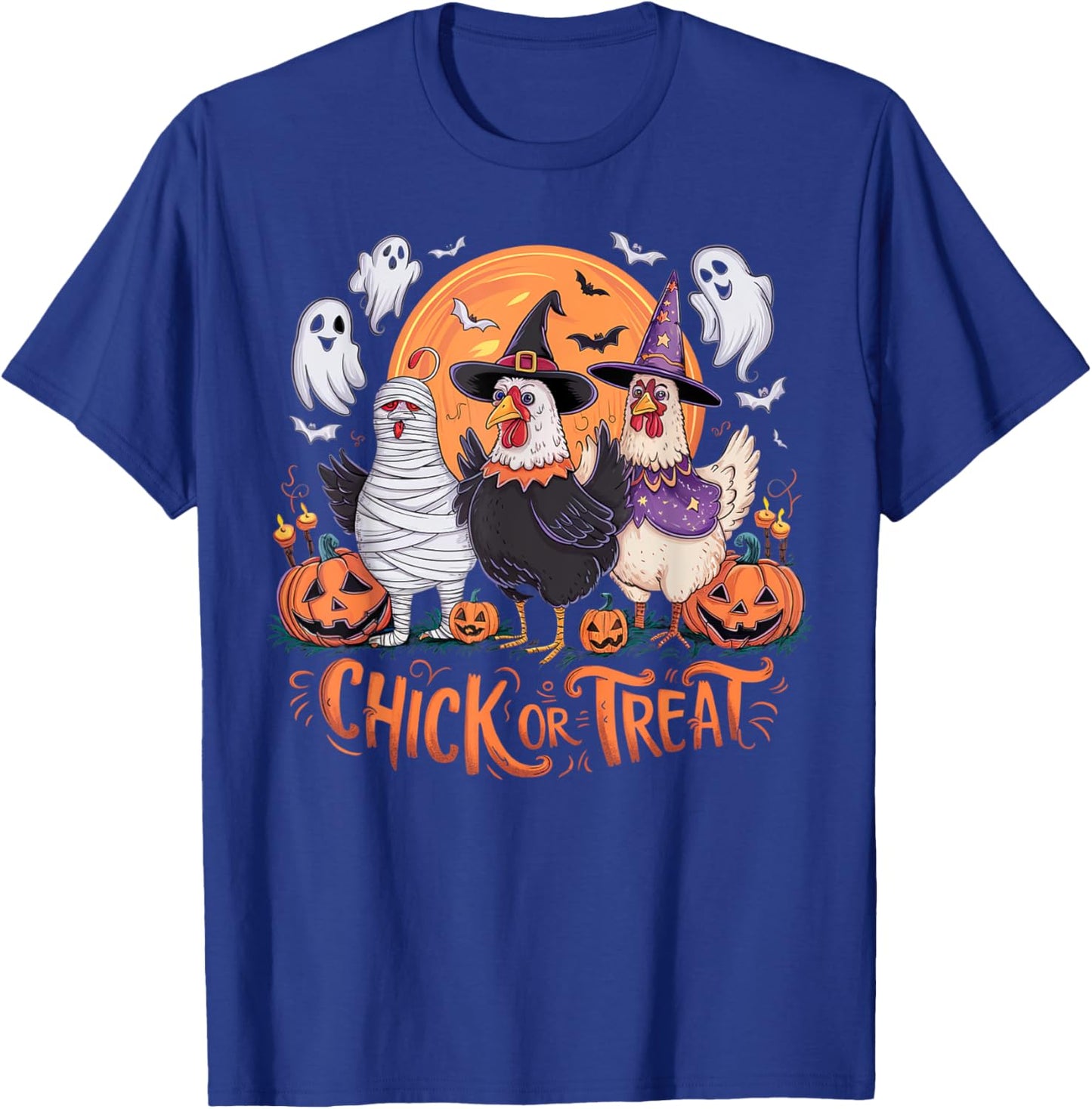 Halloween Chick Or Treat Pumpkin Spooky Witch Chicken Farmer T-Shirt - T-Shirt | Royal