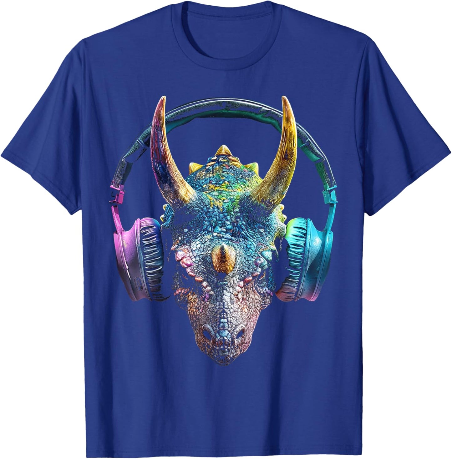 Triceratops Dinosaur Graphic Headphone Triceratops T-Shirt - T-Shirt | Royal
