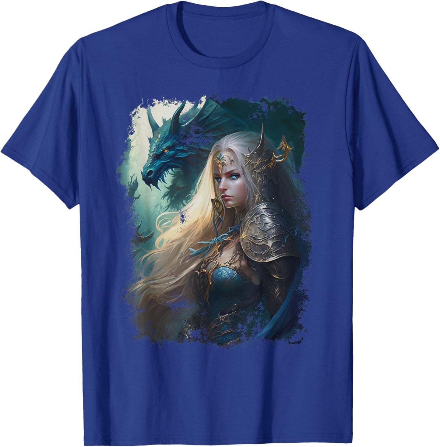 Elven Warrior Elf Princess Dragon Vintage Fantasy Graphic T-Shirt - T-Shirt | Royal