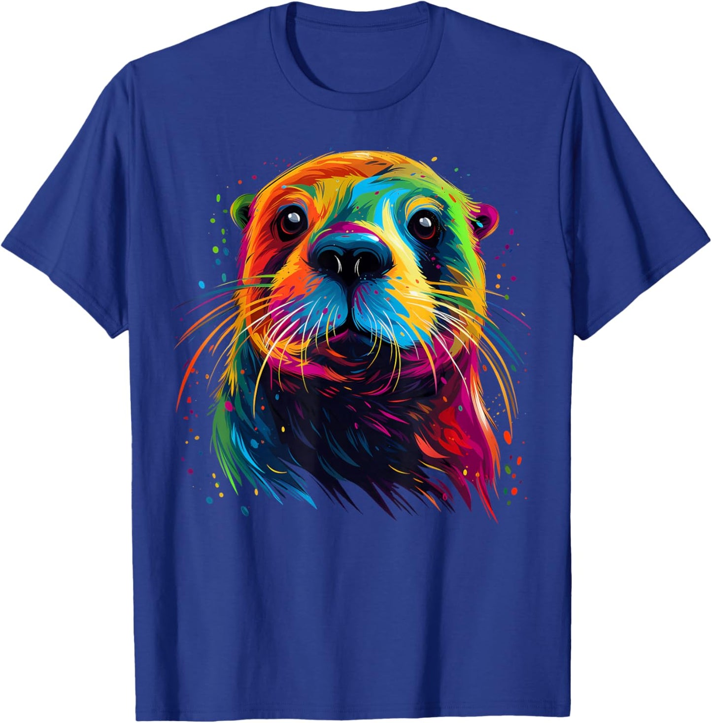 Otter Face Colorful River Sea Animal Art Lover Cute Black T-Shirt - T-Shirt | Royal
