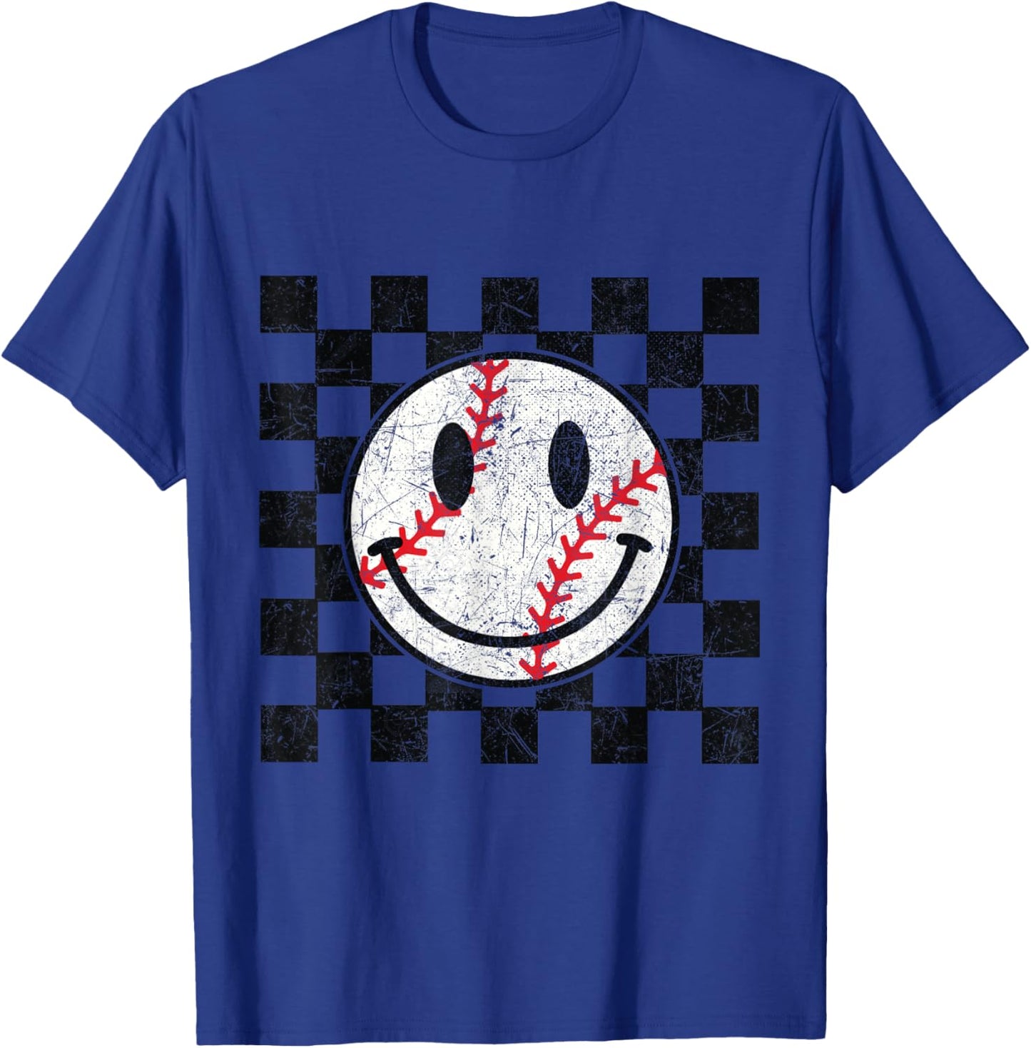 Baseball Smile Checkered Funny Sport Humor T-Shirt - T-Shirt | Royal