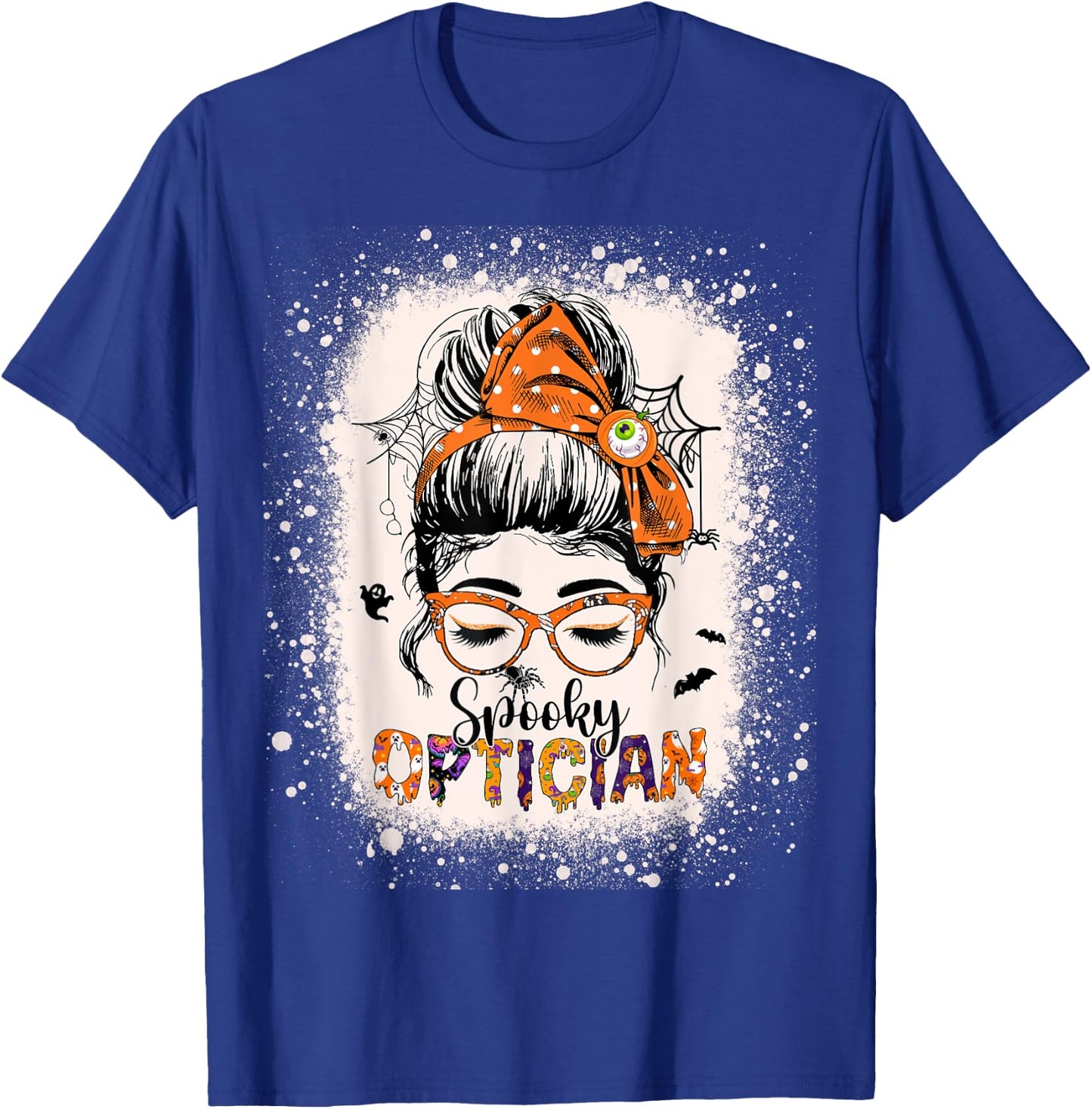 Spooky Optician Eye Doctor Halloween Messy Bun Optometrist T-Shirt - T-Shirt | Royal
