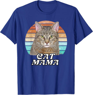 Cat Mama Mom Mothers Day Tabby Retro T-Shirt - T-Shirt | Royal