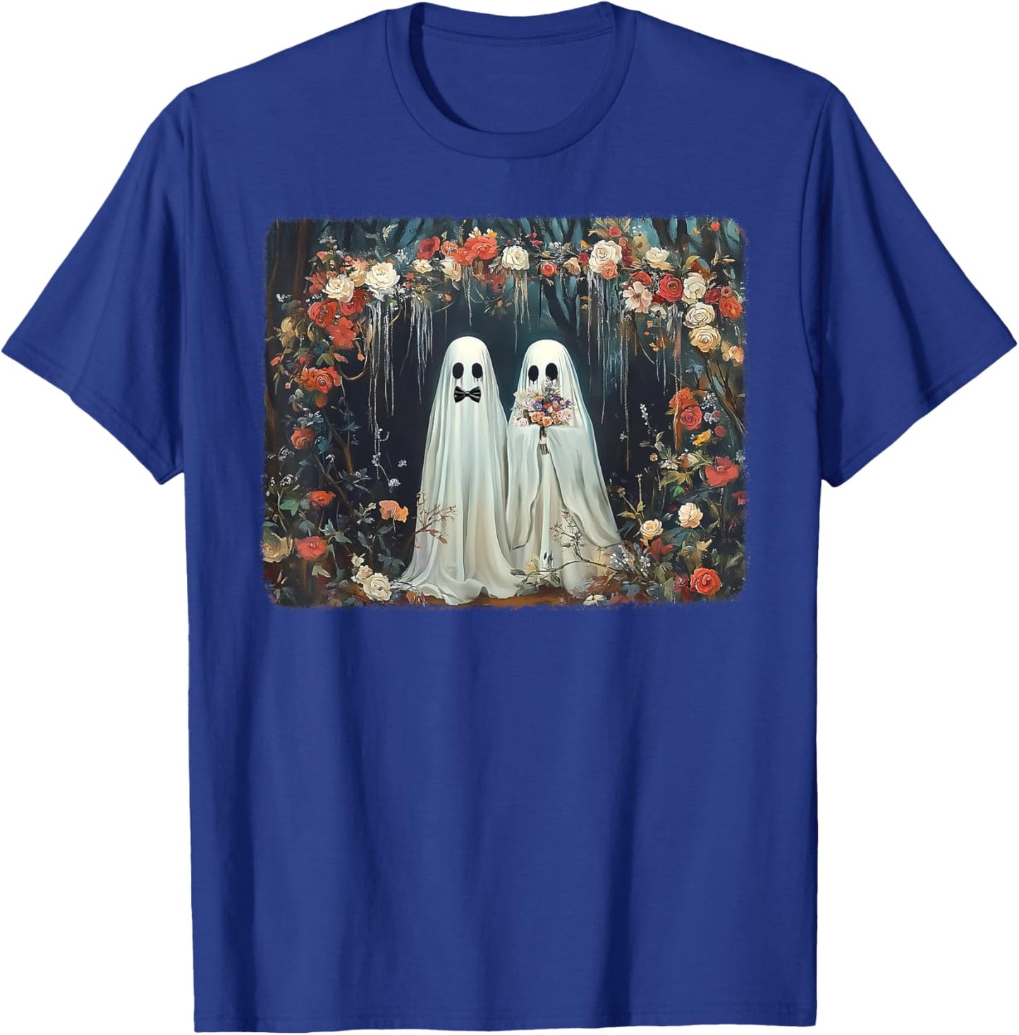 Halloween Floral Ghost Just Married Wedding Groom Bride T-Shirt - T-Shirt | Royal