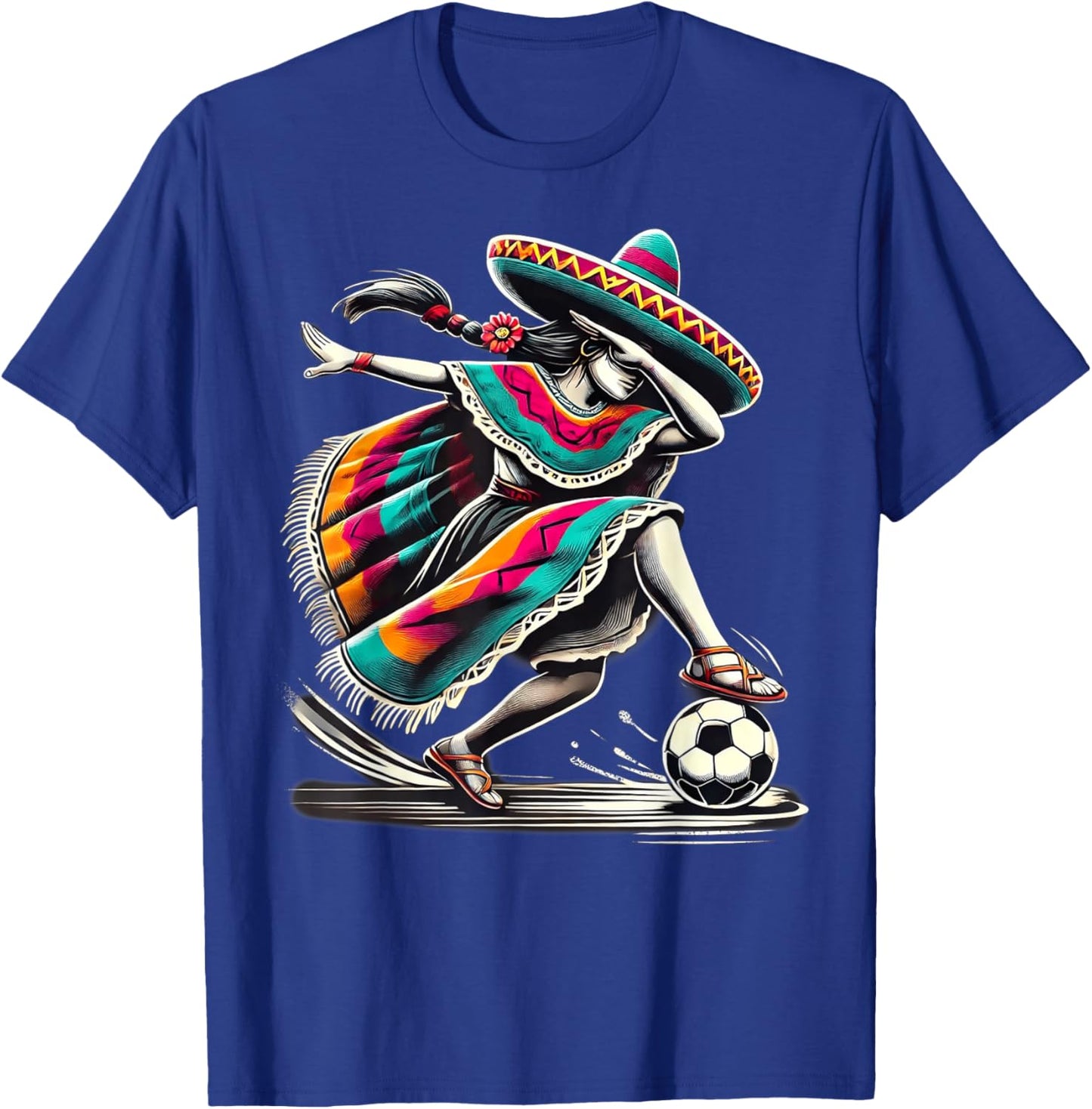 Mexican Girl Soccer Women Poncho - Chica Futbolista Mexicana T-Shirt - T-Shirt | Royal