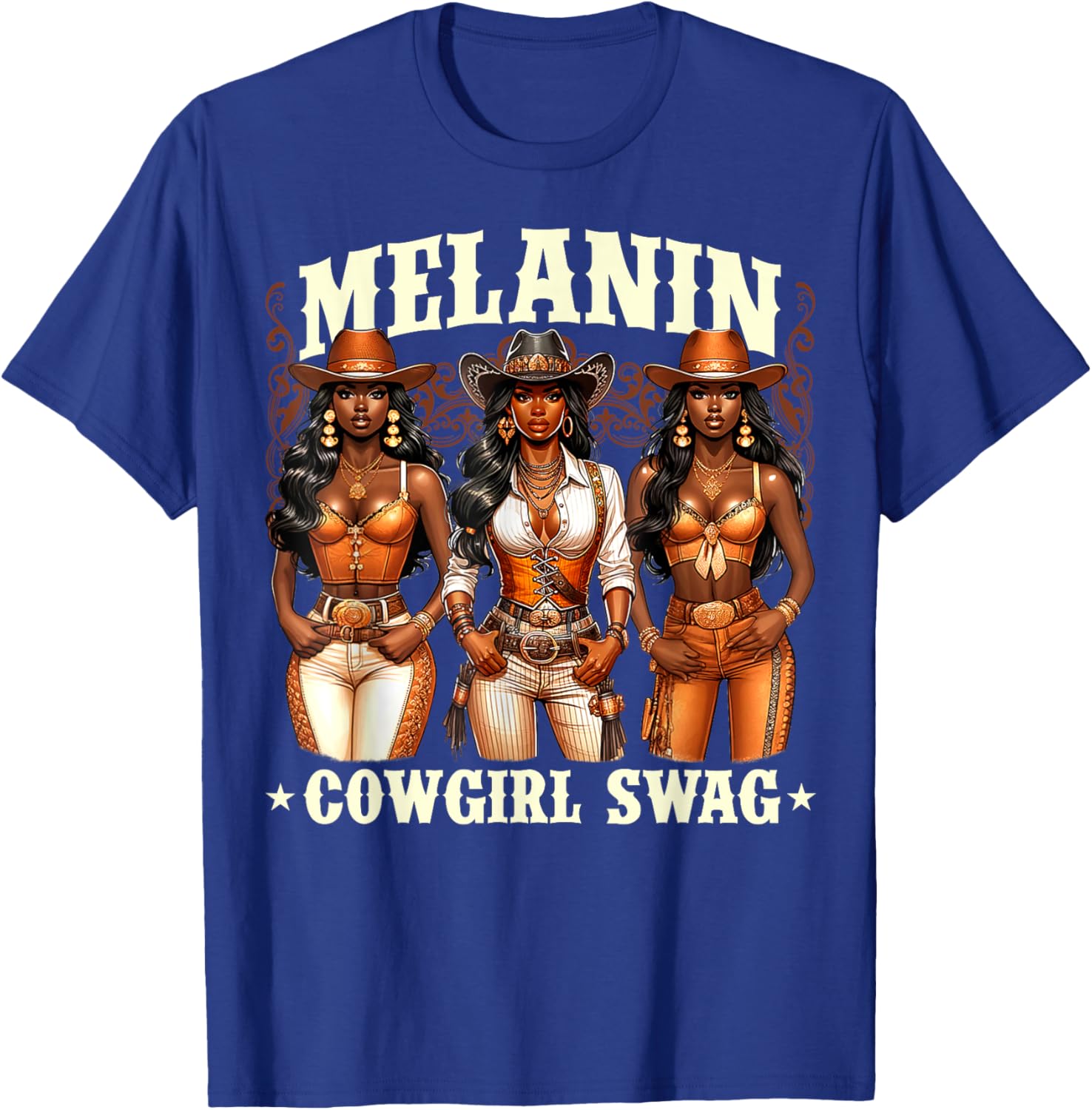 Melanin Cowgirls African Melanin Cowgirl Swag Black History T-Shirt - T-Shirt | Royal