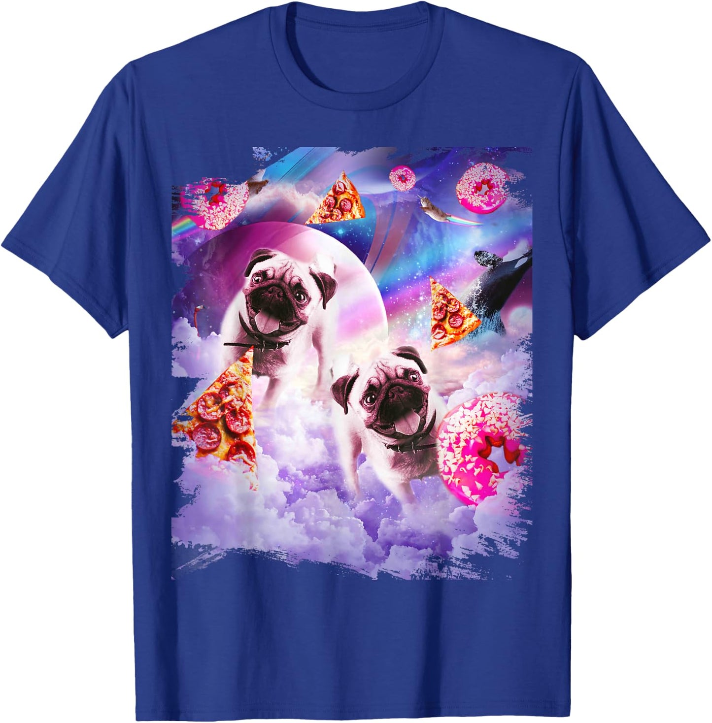 Pugs in The Clouds with Donut and Pizza T-Shirt - T-Shirt | Royal