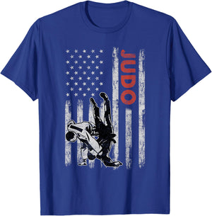 Judo Lovers Vintage American Flag 4th Of July Gift T-Shirt - T-Shirt | Royal