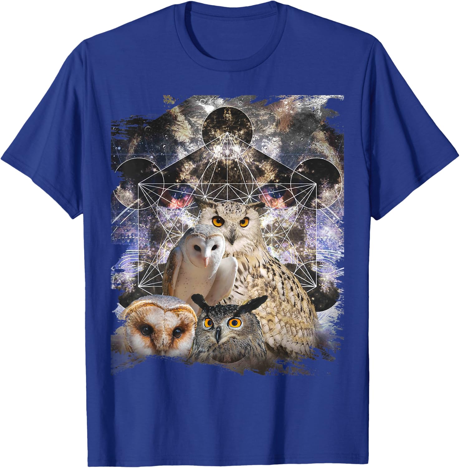 Trippy Owl Psychedelic Chakra Owls Life Flower Mandala Rave T-Shirt - T-Shirt | Royal