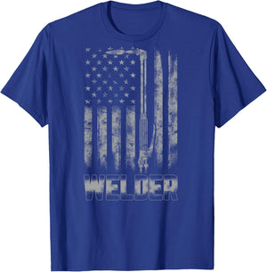 Distressed Welder American Flag Shirt USA Patriotic Welder T-Shirt - T-Shirt | Royal